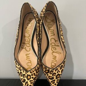 Sam Edelman Tan Leopard Print Flats featuring cow hair and leather material